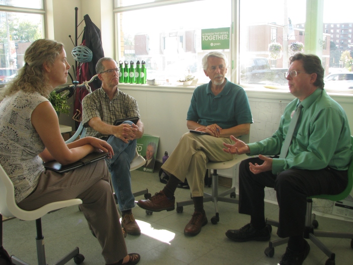 Basic Income Waterloo meets with Richard Walsh and Bob Jonkman at the Waterloo Greens Office during the 2015 election